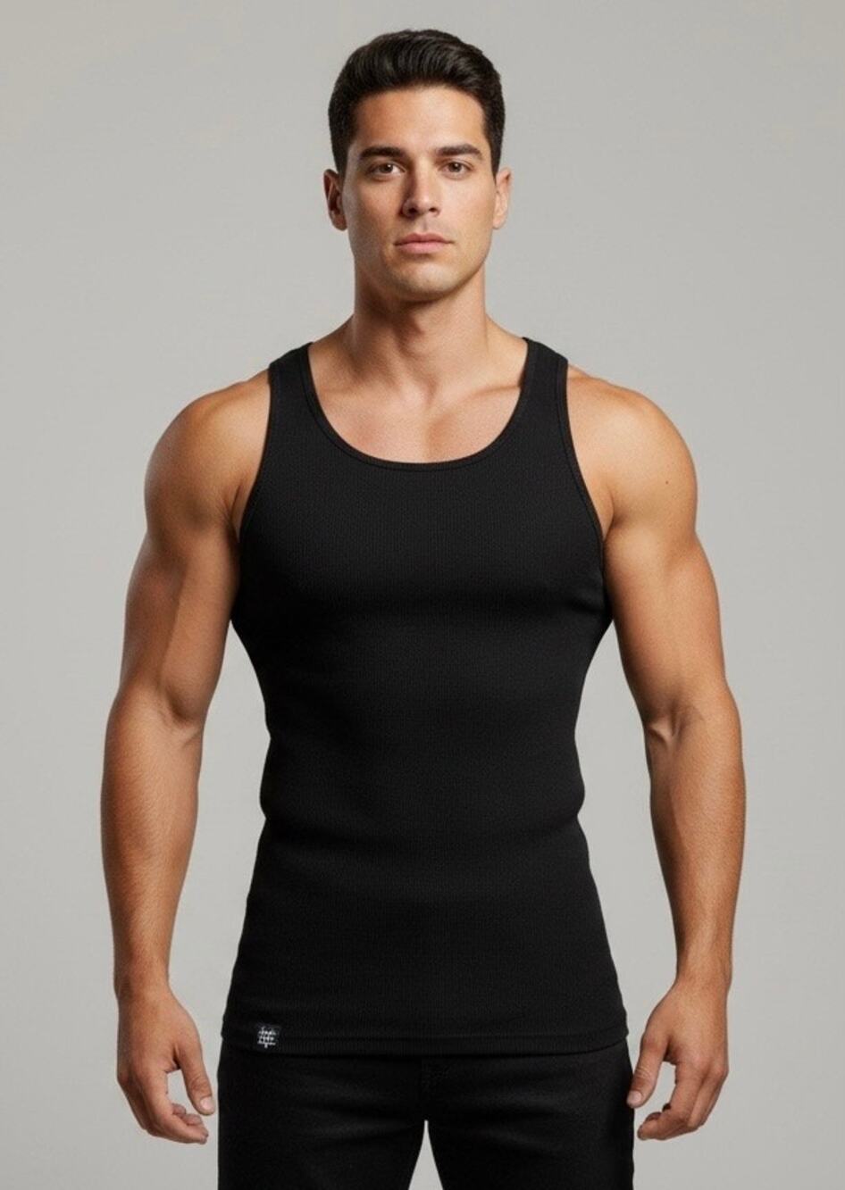 Ekkovision Men's Ribbed Beater Tank Top  Cotton Spandex Gym Muscle Tee black XL